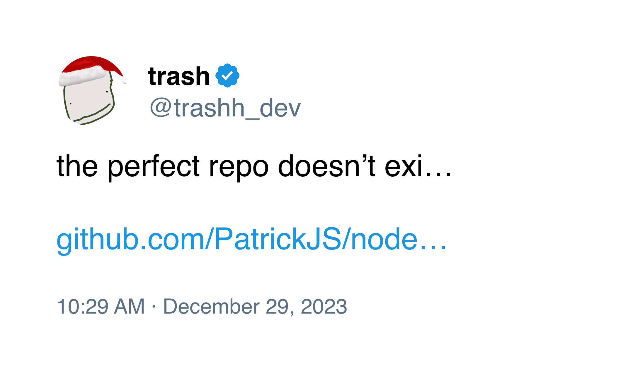 the perfect repo doesn’t exi… (a link to Patrick's node-everything repository)