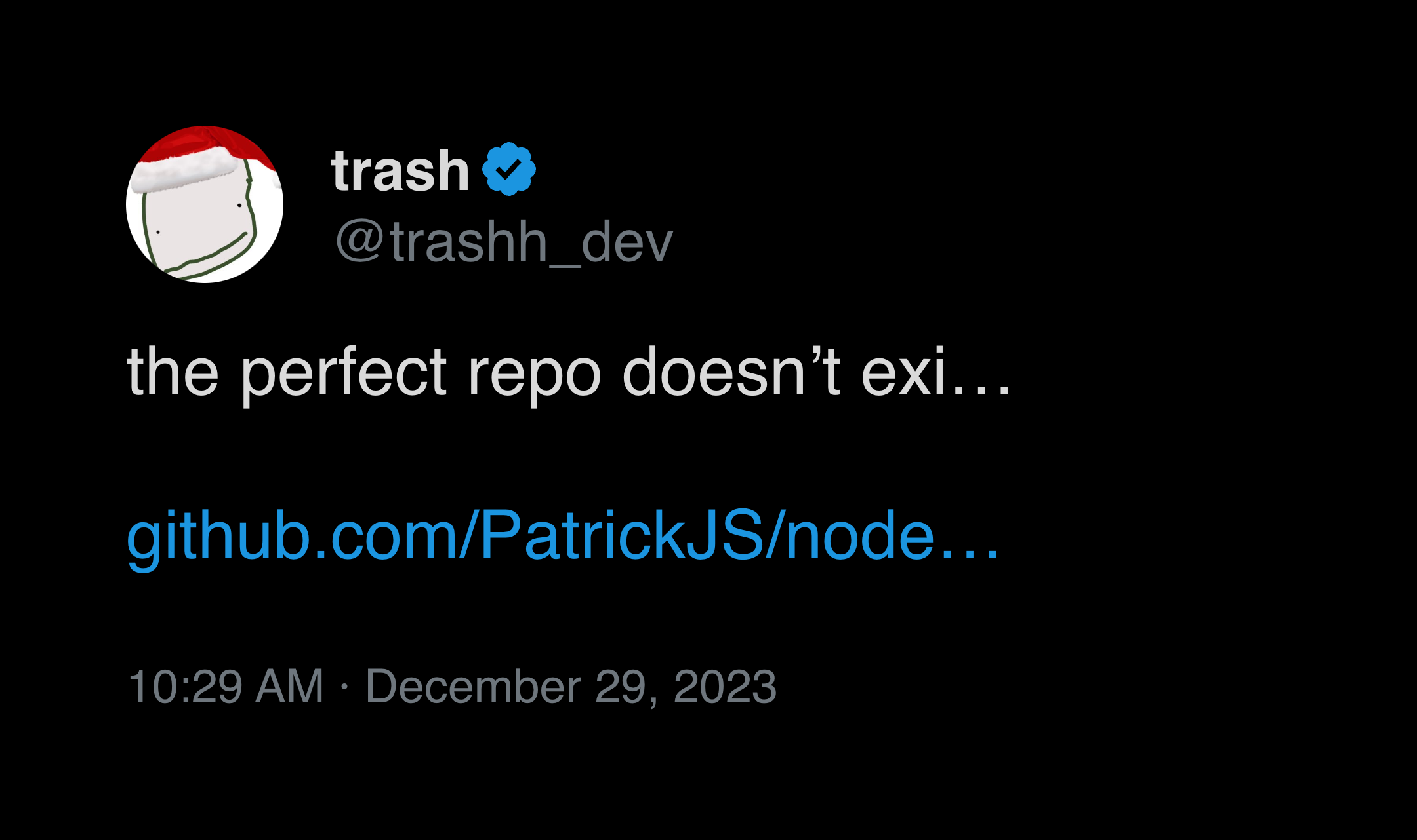 the perfect repo doesn’t exi… (a link to Patrick's node-everything repository)